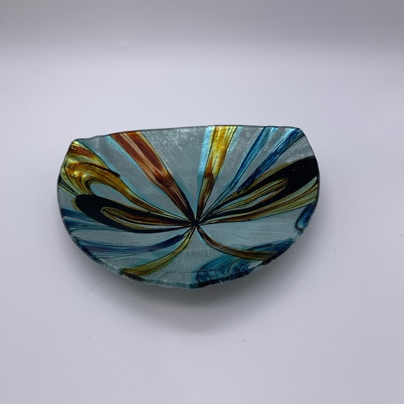 Metallic Quadrifoglio Art Glass Shallow Triangular Trinket Bowl Dish - Picture 4 of 11